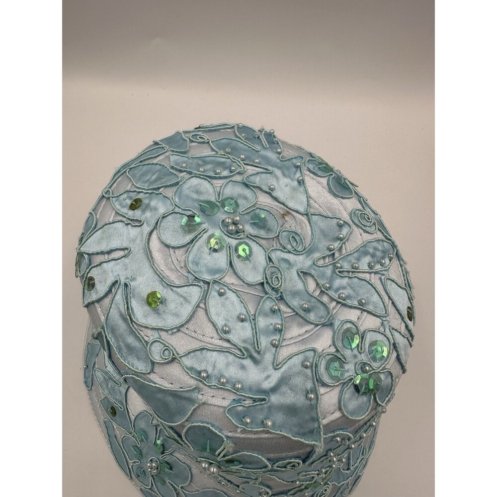 Vintage Finesse Y2K Blue Floral Beaded Bucket Hat Embroidered Sequin Pearl - Picture 5 of 9